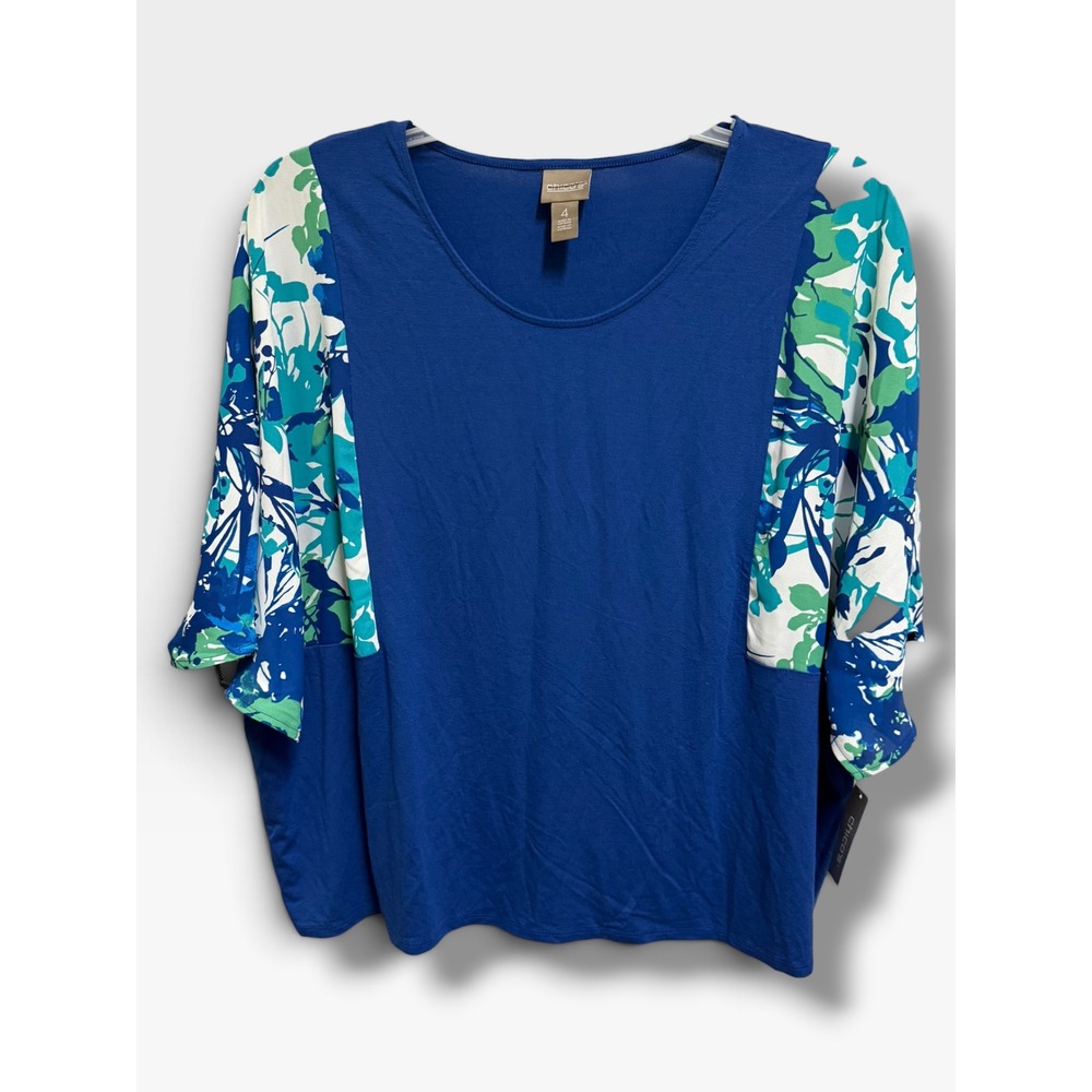 Chico's Spring Paradise Flowy Sleeve Top 20 22 4 Navy Peony Floral NWT